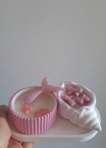 Pembe Deniz Kızı ve Deniz Kabuğu Mum Seti