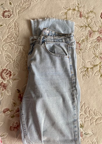 Pembe Bağlama Desenli Bol Kesim Kadın Kot Pantolon - Görsel 3