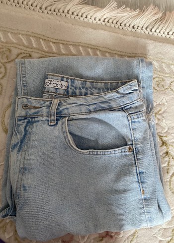 Pembe Bağlama Desenli Bol Kesim Kadın Kot Pantolon - Görsel 4