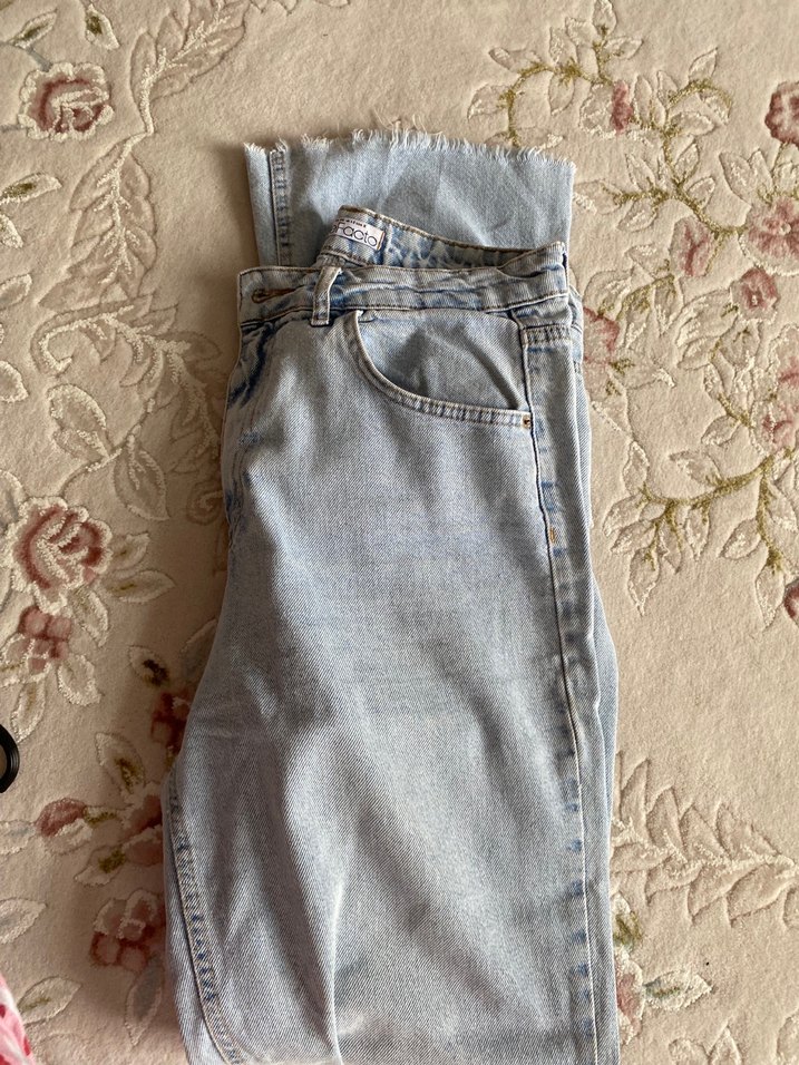 Pembe Bağlama Desenli Bol Kesim Kadın Kot Pantolon - Görsel 3