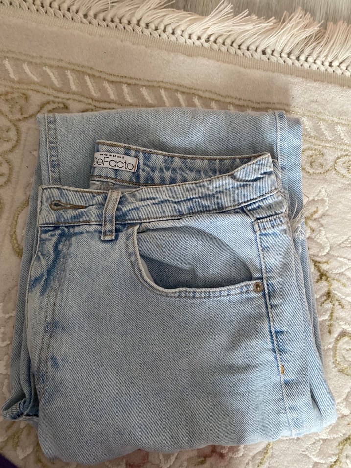 Pembe Bağlama Desenli Bol Kesim Kadın Kot Pantolon - Görsel 4