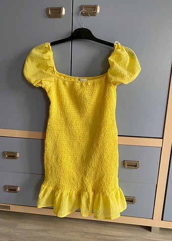 Sarı Straplez Midi Elbise - Görsel 3