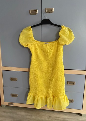 Sarı Straplez Midi Elbise - Görsel 2