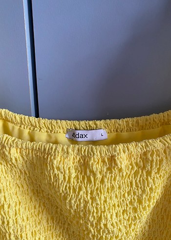 Sarı Straplez Midi Elbise - Görsel 4