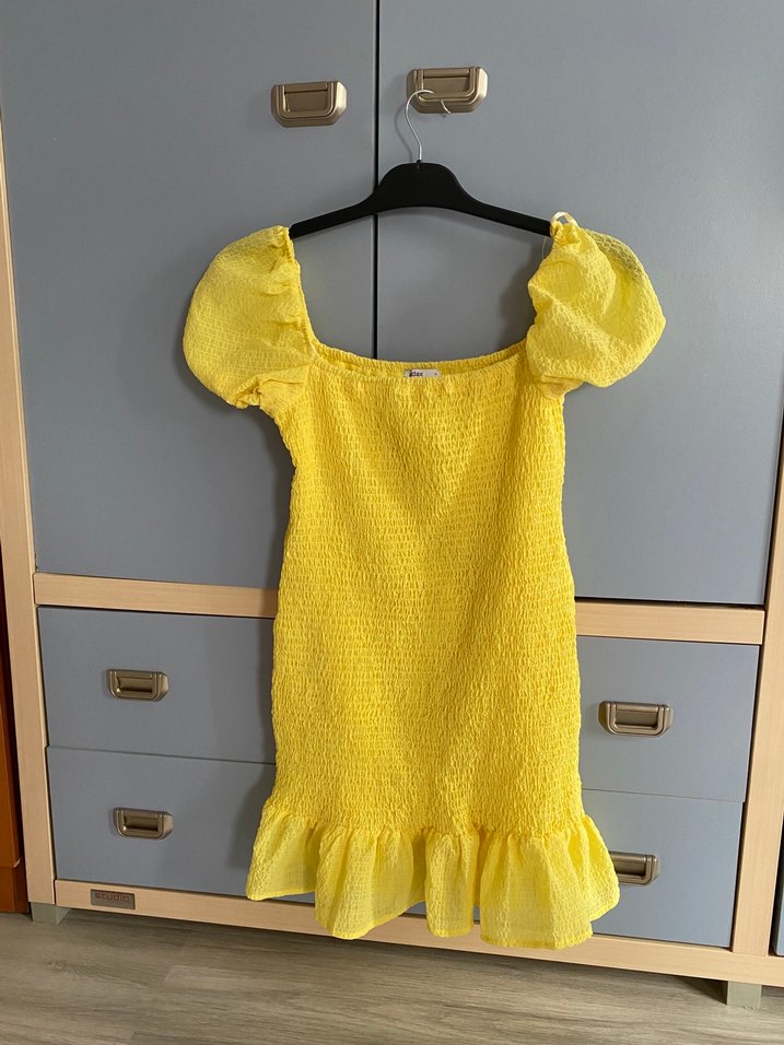 Sarı Straplez Midi Elbise - Görsel 2