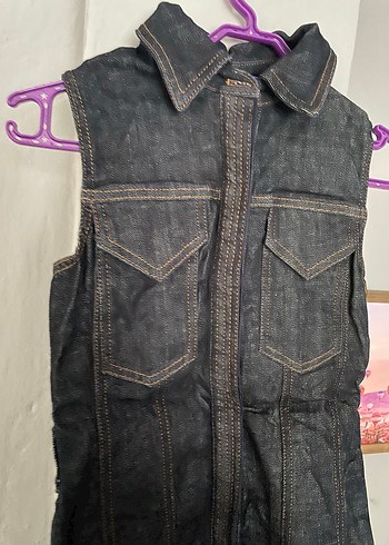 xs Beden Siyah Denim Kolsuz yelek