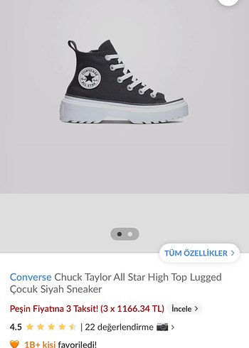 Siyah Platform Topuklu Converse çocuk Spor Ayakkabı - Görsel 3