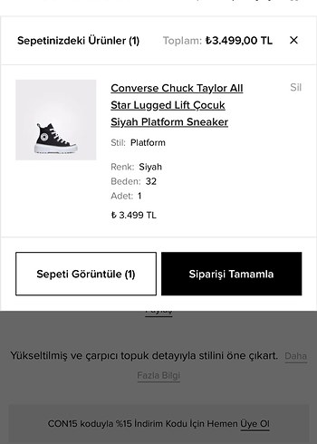 Siyah Platform Topuklu Converse çocuk Spor Ayakkabı - Görsel 2