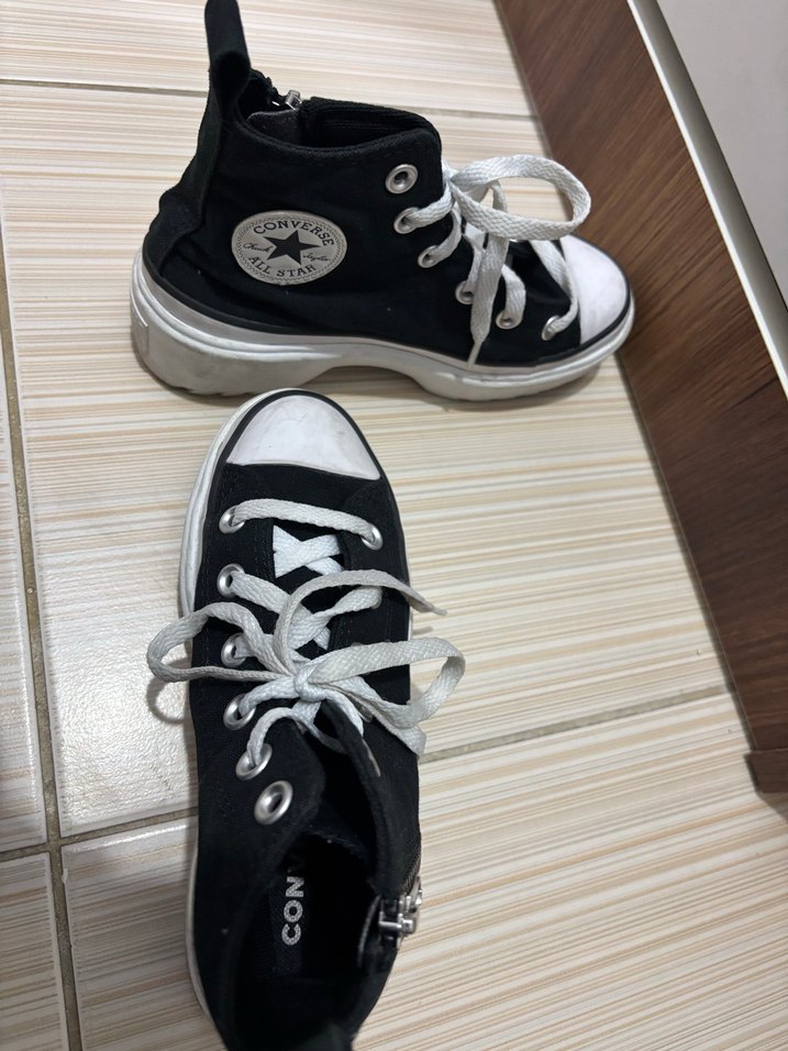 Siyah Platform Topuklu Converse çocuk Spor Ayakkabı - Görsel 5