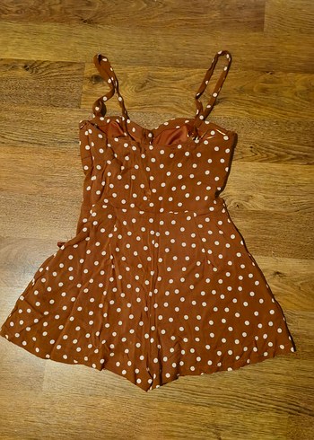 Pull&Bear Kadın Kahverengi Puantiyeli Mini Tulum - Görsel 5