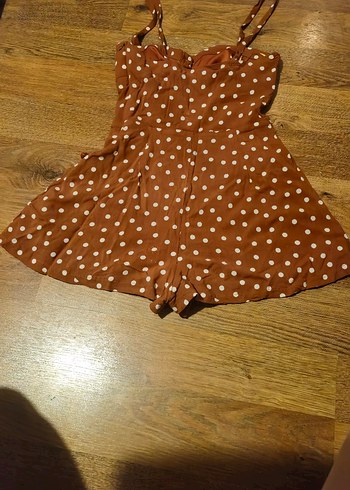 Pull&Bear Kadın Kahverengi Puantiyeli Mini Tulum - Görsel 2