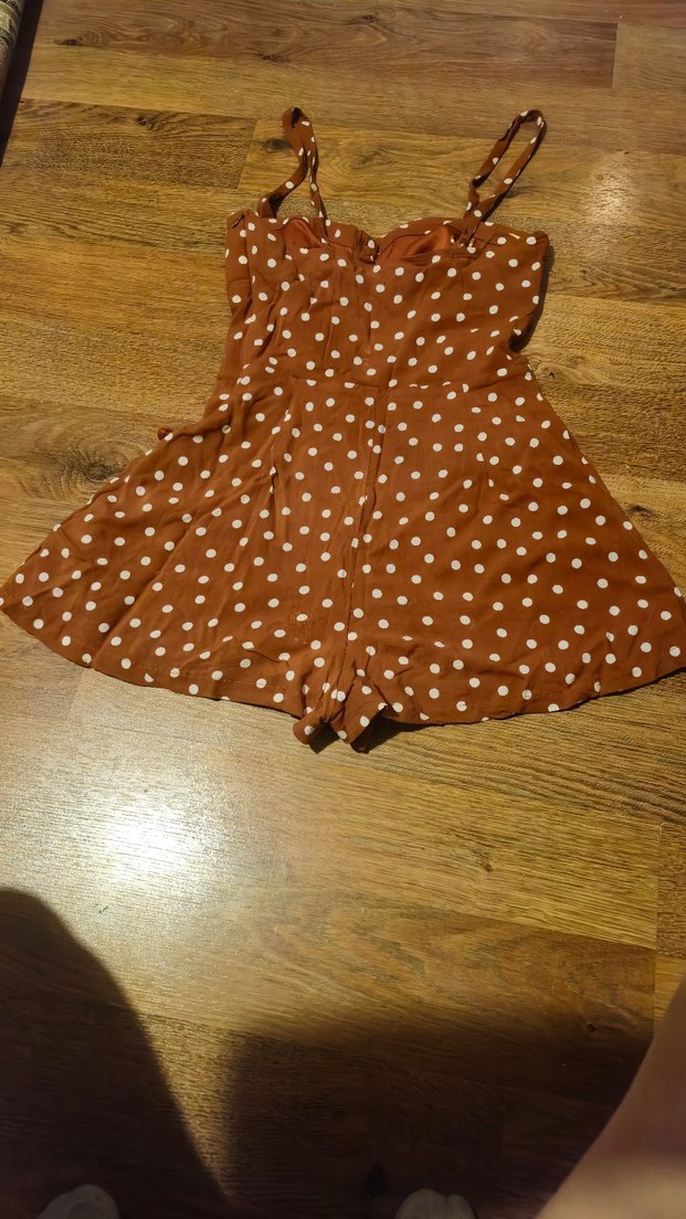 Pull&Bear Kadın Kahverengi Puantiyeli Mini Tulum - Görsel 2