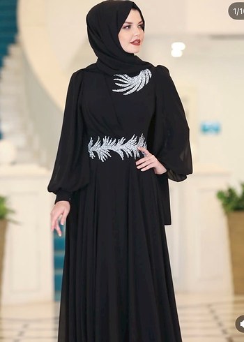 Siyah taşlı uzun   Abiye Elbise - Görsel 2