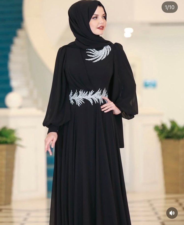 Siyah taşlı uzun   Abiye Elbise - Görsel 2