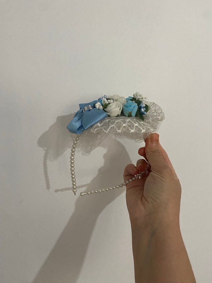 Vintage Düğün Aksesuarı Beyaz Kurdeleli taç - Görsel 4