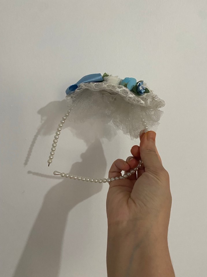 Vintage Düğün Aksesuarı Beyaz Kurdeleli taç - Görsel 3