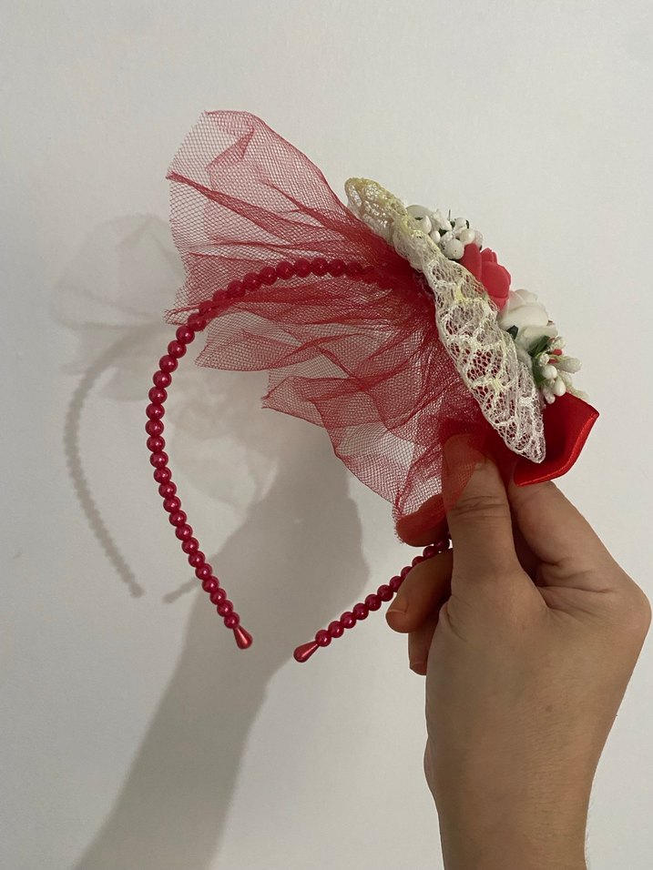 Vintage Düğün Aksesuarı Beyaz Kurdeleli taç - Görsel 2