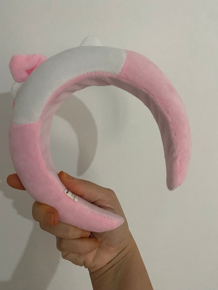 Pembe Kadife Kedi Figürlü Çocuk Saç Bandı - Görsel 3