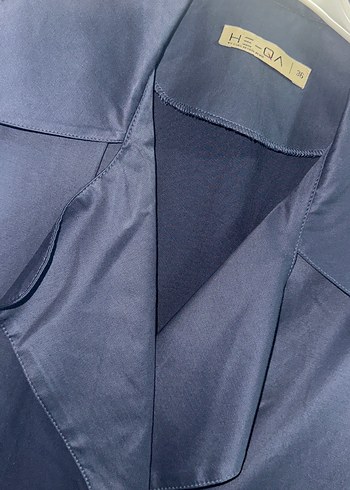 He-qa Kadın Lacivert Uzun Düğmeli Trençkot - Görsel 2