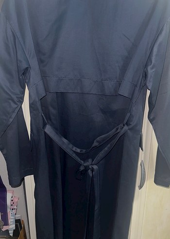 He-qa Kadın Lacivert Uzun Düğmeli Trençkot - Görsel 3