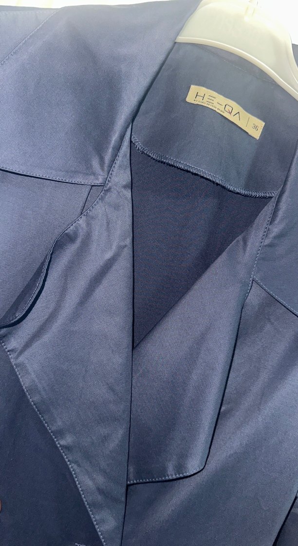 He-qa Kadın Lacivert Uzun Düğmeli Trençkot - Görsel 2