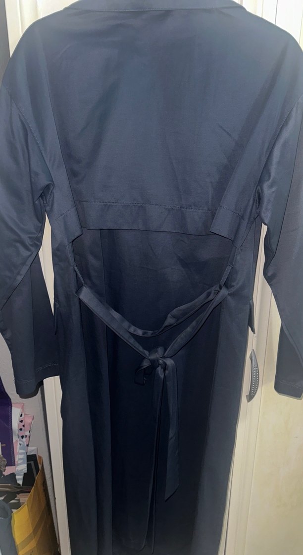 He-qa Kadın Lacivert Uzun Düğmeli Trençkot - Görsel 3