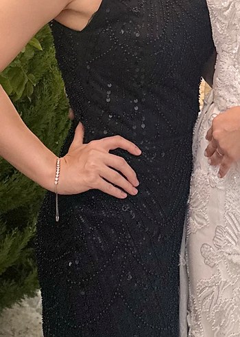 Siyah Payetli Uzun V Yaka Abiye Elbise - Görsel 3