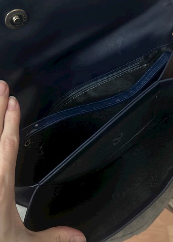 Lacivert Deri Tokalı Kadın Portföy Çanta - Görsel 2