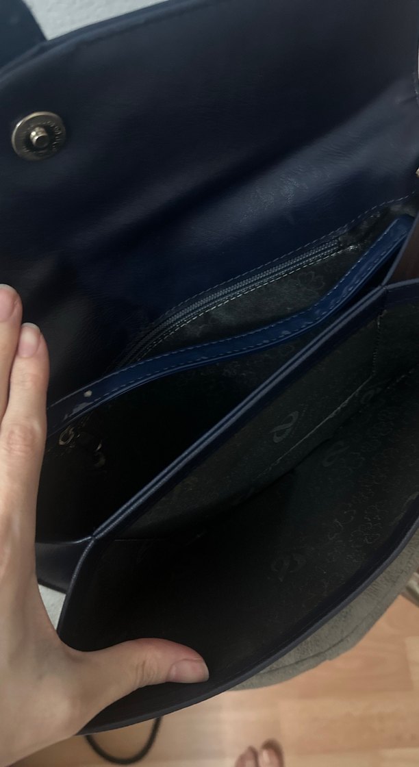 Lacivert Deri Tokalı Kadın Portföy Çanta - Görsel 2