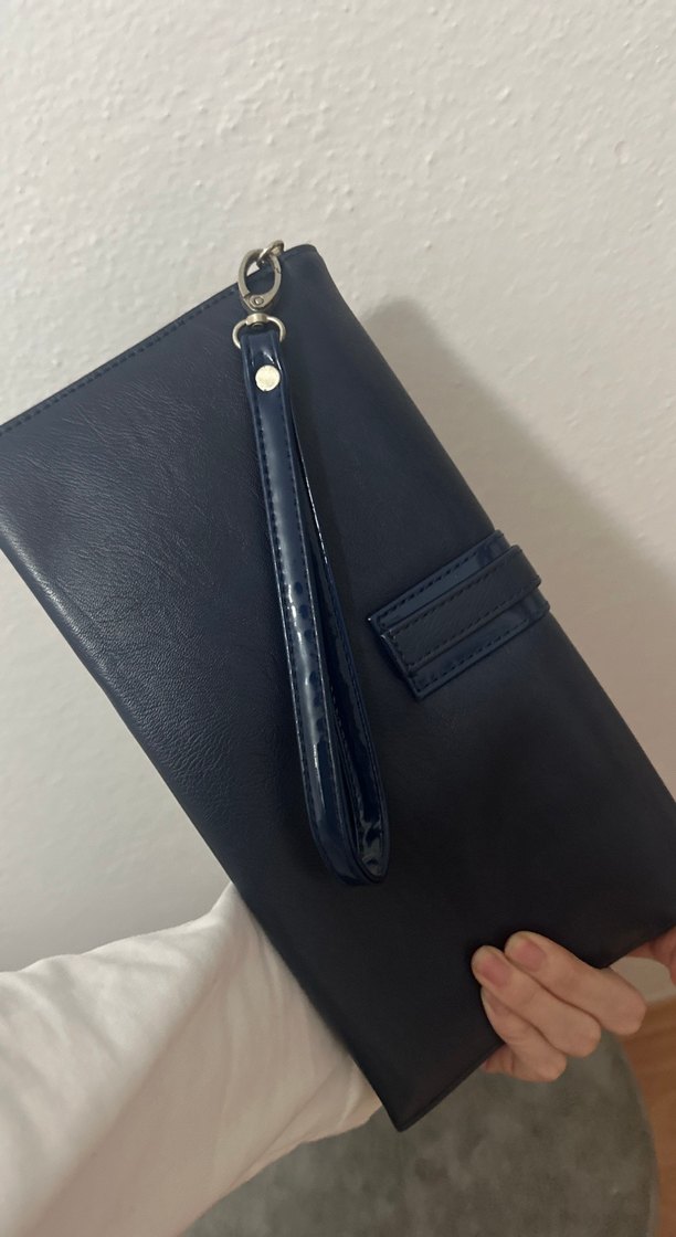 Lacivert Deri Tokalı Kadın Portföy Çanta - Görsel 3