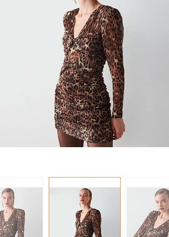 Leopar Desenli Drapeli Mini Elbise