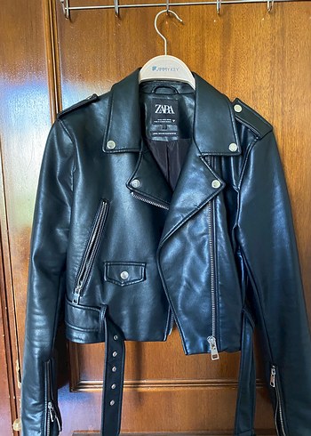 Zara Siyah Deri Biker Ceket