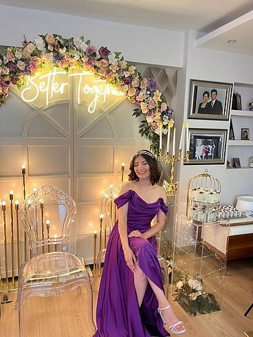 NS SPOSA ALFABETA MOR SATEN ABİYE ELBİSE 1 BEDEN