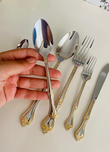 Nehir Model Gold Detaylı Çatal Kaşık Seti