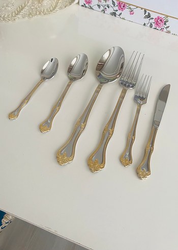 Beden Nehir Model Gold Detaylı Çatal Kaşık Seti
