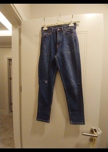 Kadın Koyu Mavi mom jean Denim Pantolon