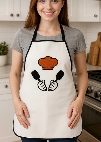 Punch işlemeli Beyaz Mutfak Önlüğü ve Poşetlik Seti - Görsel 2