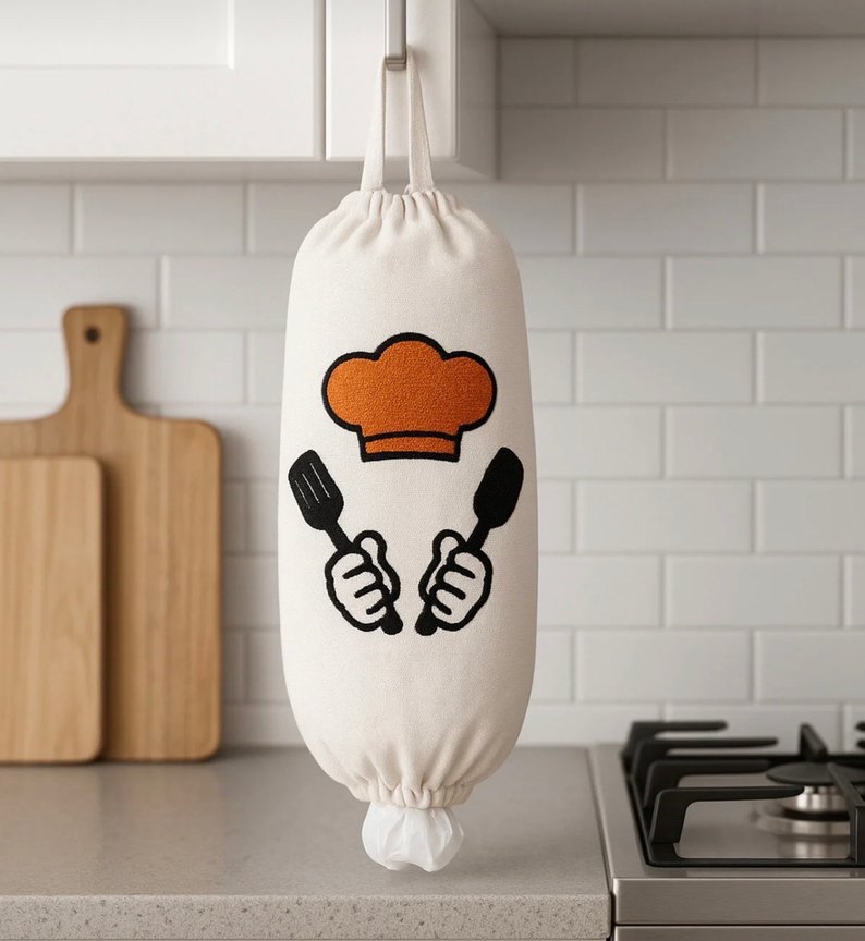 Punch işlemeli Beyaz Mutfak Önlüğü ve Poşetlik Seti - Görsel 3