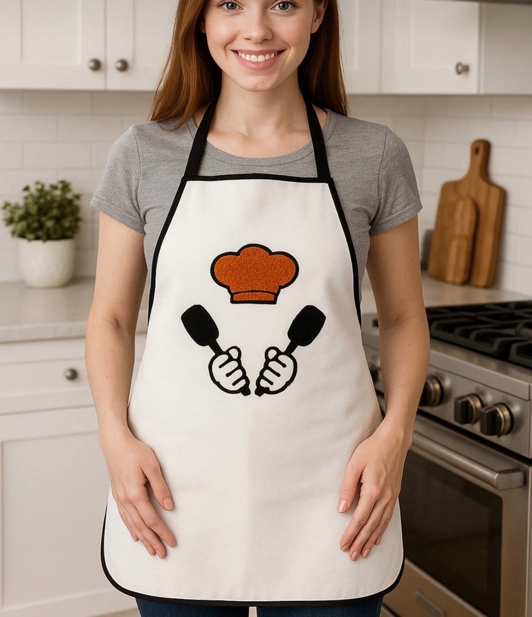 Punch işlemeli Beyaz Mutfak Önlüğü ve Poşetlik Seti - Görsel 2