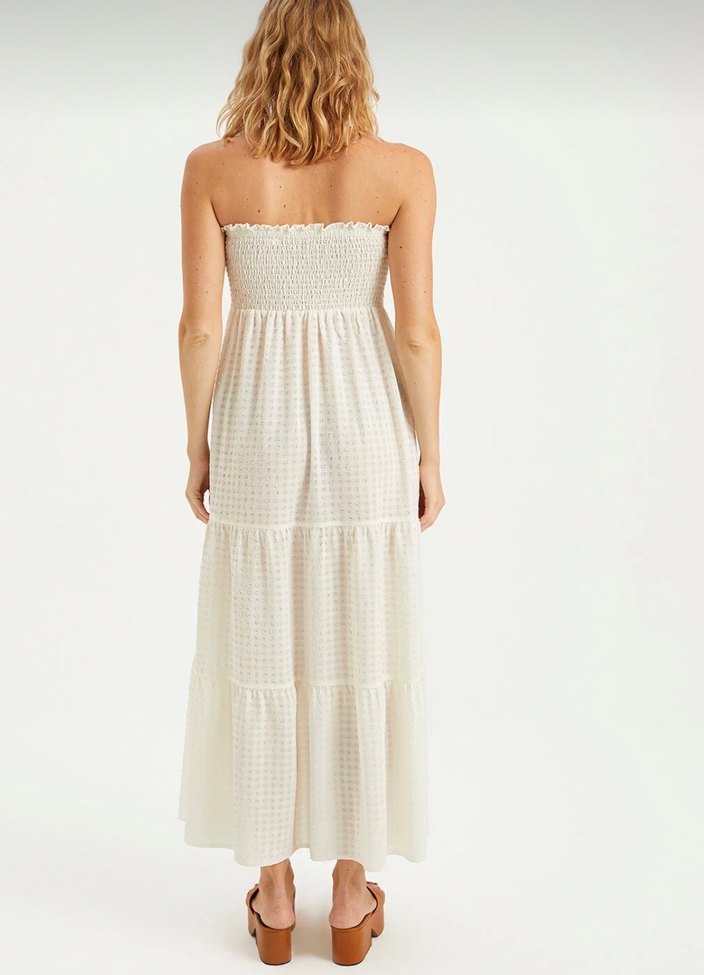 Beyaz Straplez Uzun Pamuklu Elbise - Görsel 2
