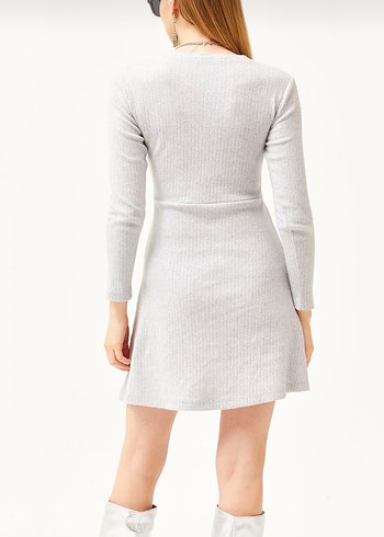 Gri Kadın Triko Midi Elbise - Görsel 3