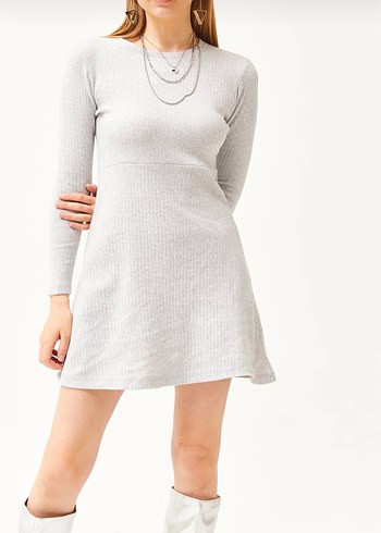 Gri Kadın Triko Midi Elbise - Görsel 2