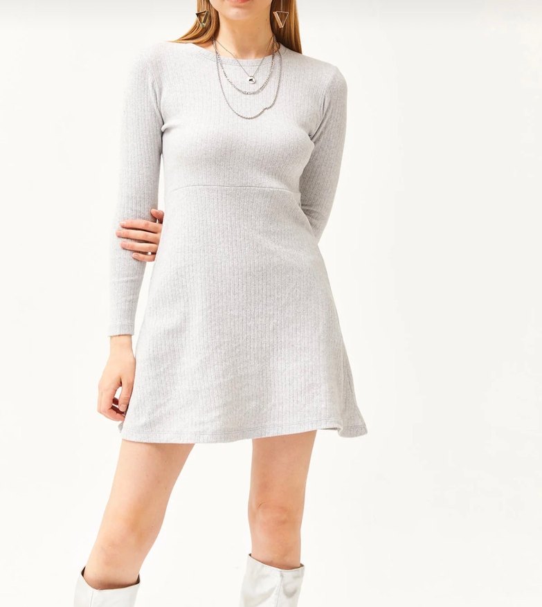 Gri Kadın Triko Midi Elbise - Görsel 2