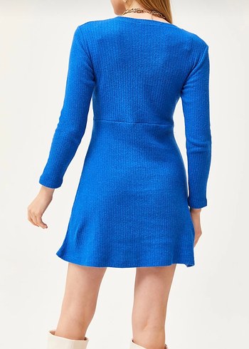 Mavi Triko Uzun Kollu Midi Elbise - Görsel 3