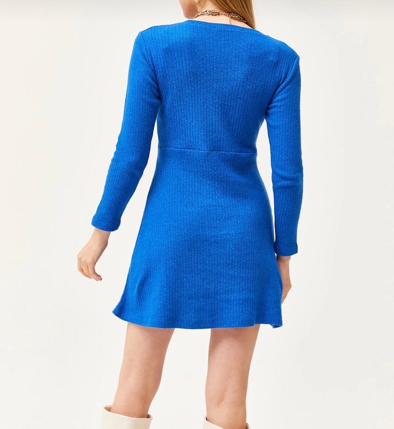 Mavi Triko Uzun Kollu Midi Elbise - Görsel 3