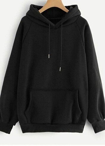 Siyah kanguru cepli hoodie sweatshirt 