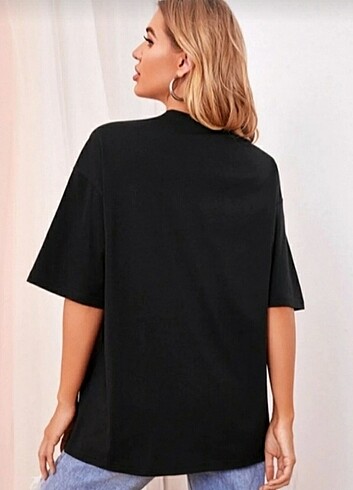 Zara Siyah kalp desenli oversize tişört 