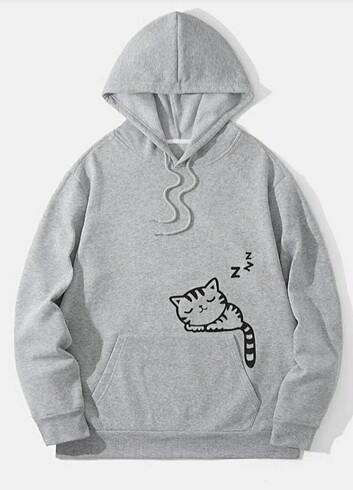 H&M Kedi baskılı kapşonlu sweatshirt 