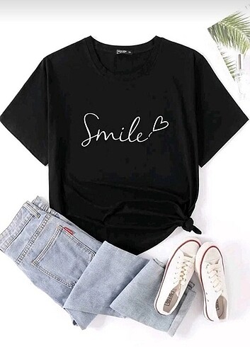 Smile yazı baskılı tişört 