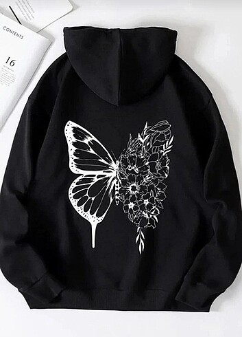Siyah kelebek baskılı sweatshirt 